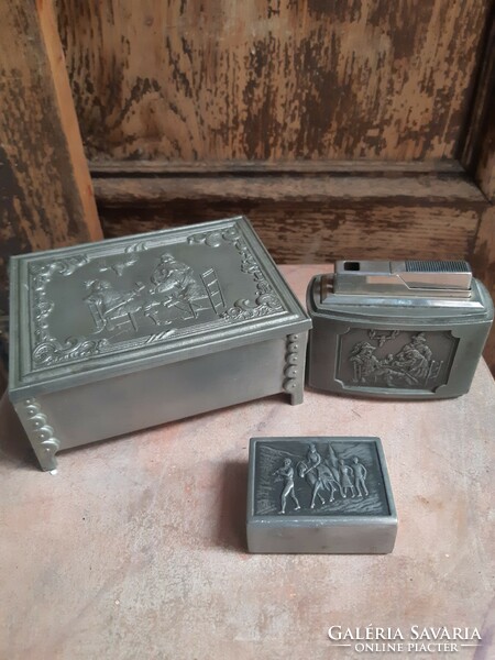 Tabletop cigarette smoking set made of pewter