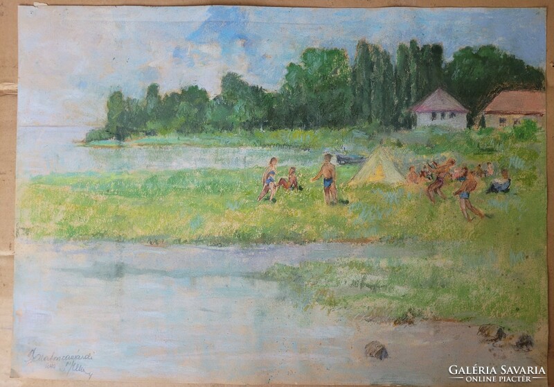 XX. Early century, unknown painter, Balatonzamárdi, beach scene