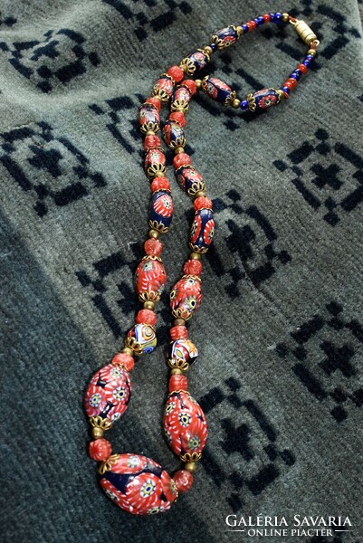 Antik muránói lánc , üveg millefiori gyöngysor , nyaklánc 52cm , régi Murano üveg