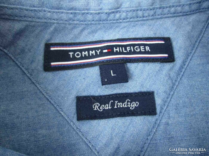 Original tommy hilfiger real indigo (l) long sleeve men's shirt