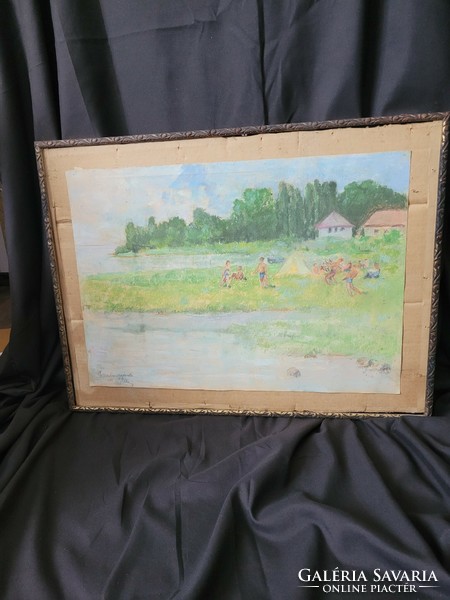 XX. Early century, unknown painter, Balatonzamárdi, beach scene