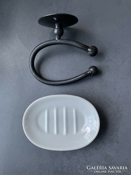 New! Rustic wrought iron, porcelain wall soap dish