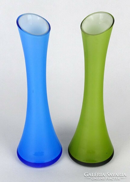 1N718 Fújt színezett mid century művészi üveg váza pár 20 cm