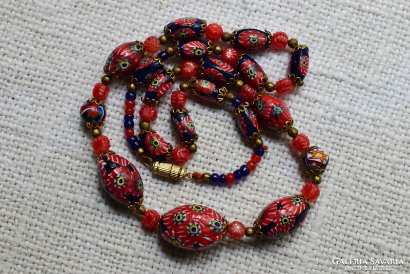 Antique Murano chain, glass millefiori pearl string, necklace 52cm, old Murano glass
