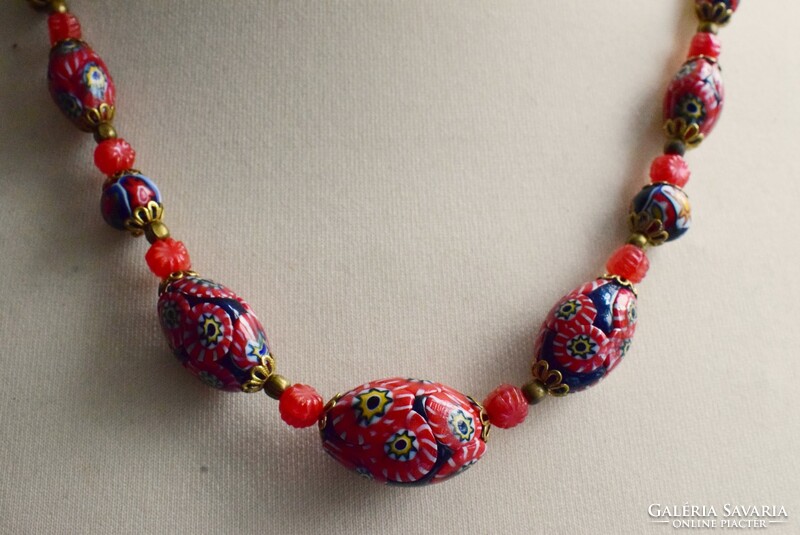 Antique Murano chain, glass millefiori pearl string, necklace 52cm, old Murano glass