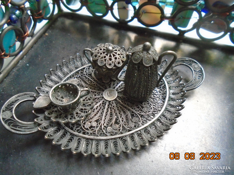 Filigree antique silver miniature tea set