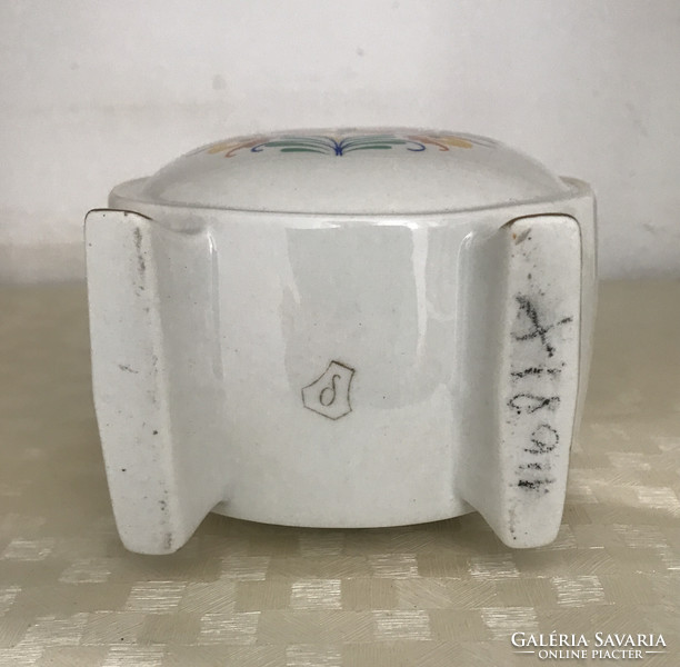 Kőbányai porcelán kulacs népi mintával, aranyozással