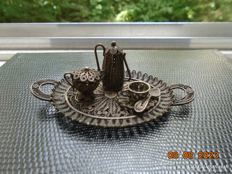 Filigree antique silver miniature tea set