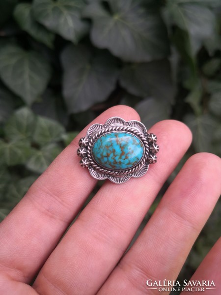 Genuine turquoise silver pendant and brooch