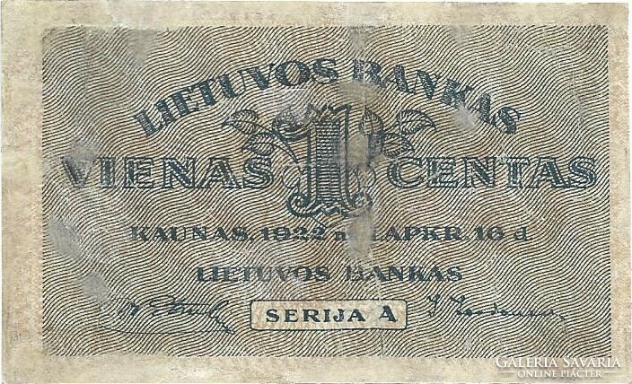 1 centas 1922 Litvánia Ritka