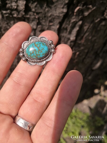 Genuine turquoise silver pendant and brooch