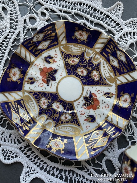 Antik imari mintás angol dúsan aranyozott, kézzel festett pazar csésze szett