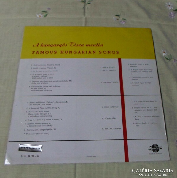 Retro hanglemez: A kanyargós Tisza mentén (magyar nóta, lemez; LPX 10083)