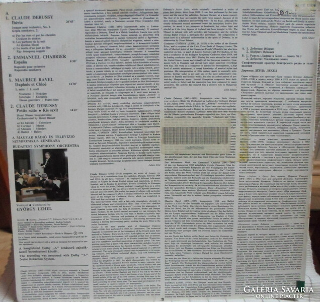 Retro hanglemez: Debussy, Chabrier, Ravel (komolyzene, lemez, 1978; SLPX 11876)