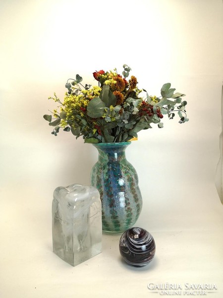 Special two-layer artistic glass vase shining in silver turquoise color - 5711