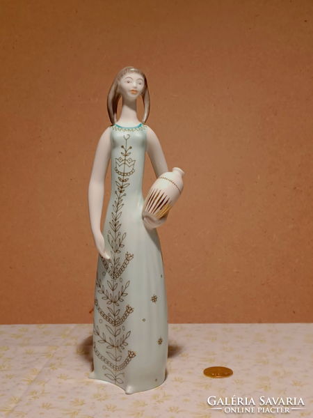 Hand-painted Hólloháza porcelain figure - girl with a jug