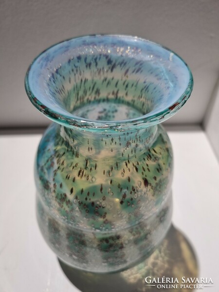 Special two-layer artistic glass vase shining in silver turquoise color - 5711