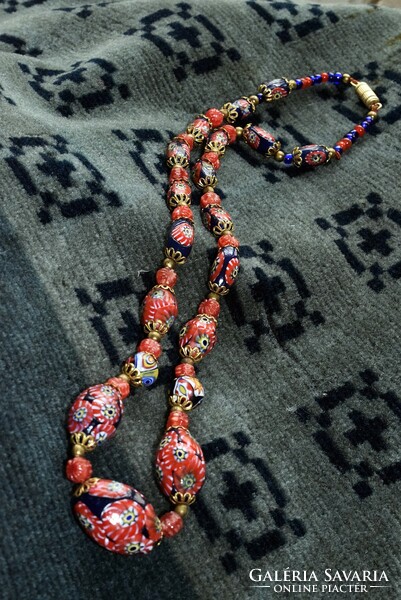 Antique Murano chain, glass millefiori pearl string, necklace 52cm, old Murano glass