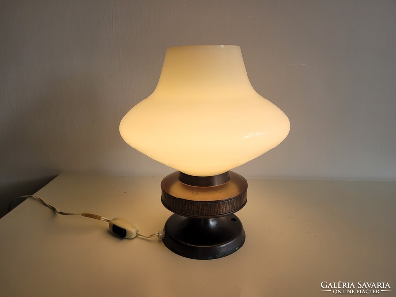 Retro gallery industrial copper bronze and milk glass lamp mid century table lamp