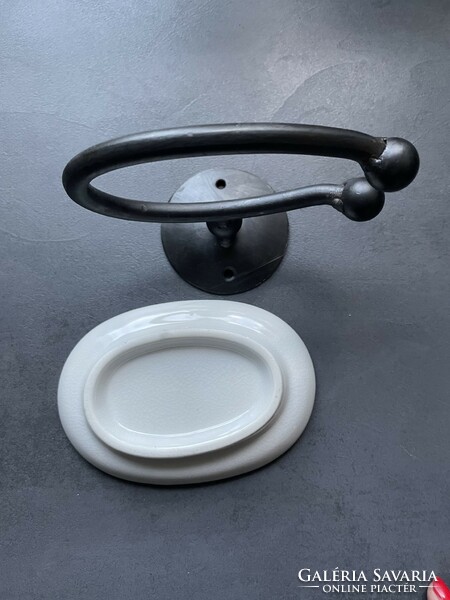 New! Rustic wrought iron, porcelain wall soap dish