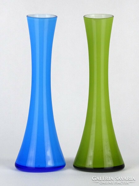 1N718 blown colored mid century art glass vase pair 20 cm