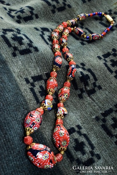 Antique Murano chain, glass millefiori pearl string, necklace 52cm, old Murano glass