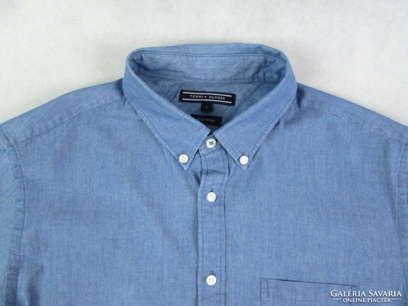 Original tommy hilfiger real indigo (l) long sleeve men's shirt