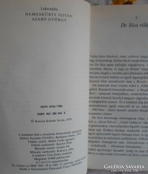 Karcsai Kulcsár István: Vittorio de Sica (Szemtől szemben; Gondolat, 1979)