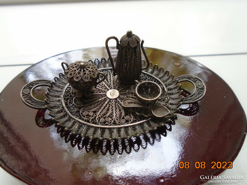 Filigree antique silver miniature tea set