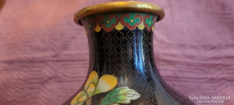 Régi réz rekeszzománc váza, cloisonné váza (L4069)