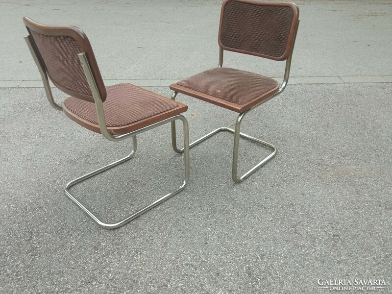 2 bauhaus design cesca chairs with chromed steel frame, marcel breuer