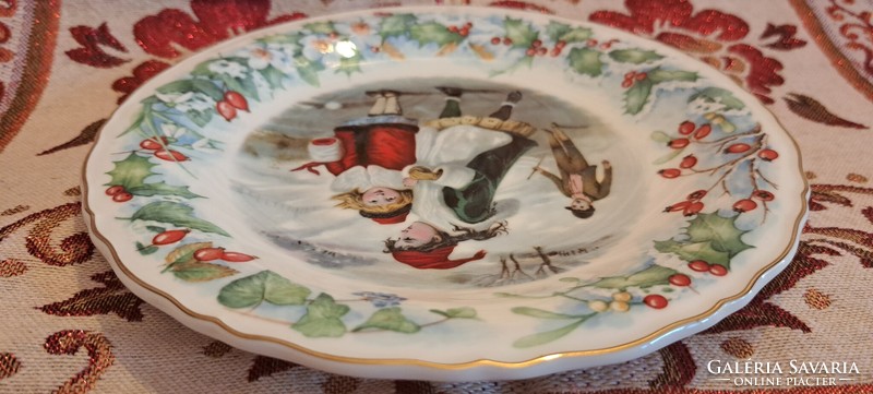 Exkluzív szecessziós gyerekekkel díszített porcelán tányér, karácsonyi dísztányér 3 (L4020)