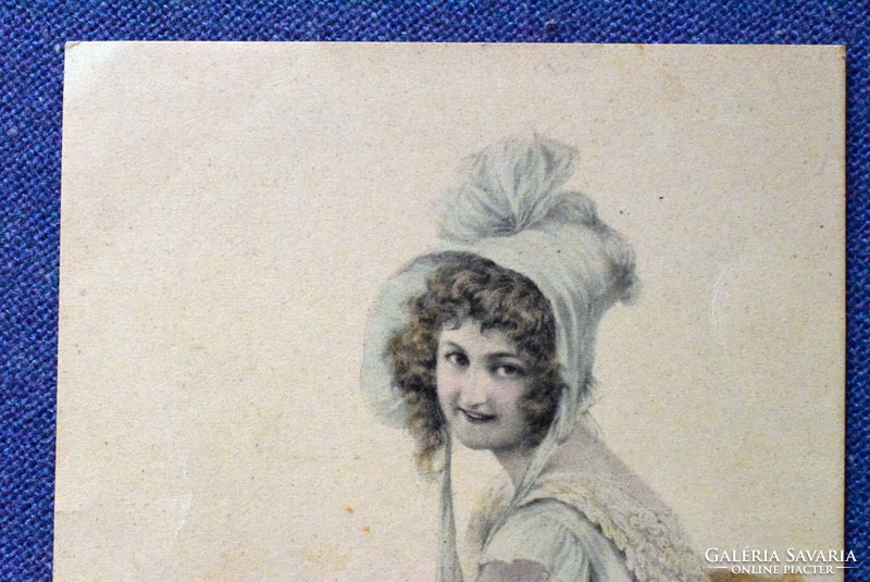 Antik M M Vienne Wichera színezett grafikus üdvözlő képeslap ifjú hölgy