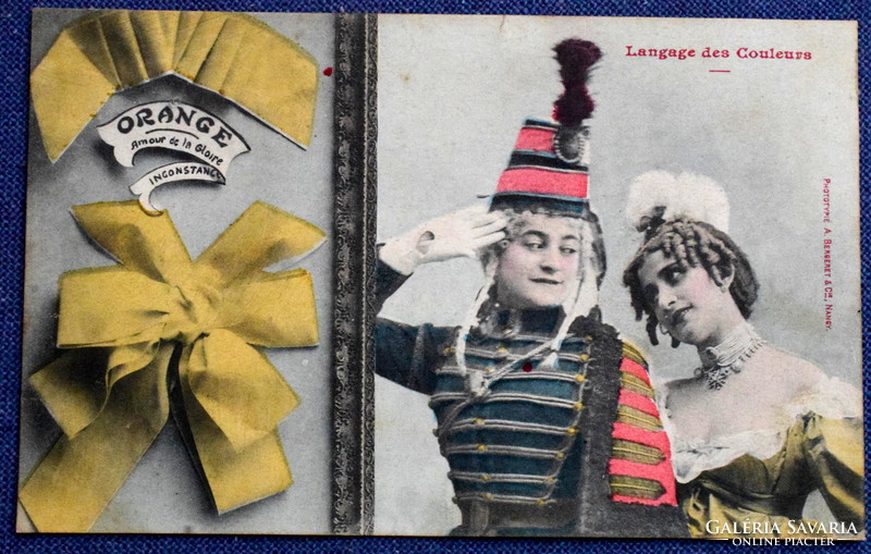 Antik színezett Bergeret fotó képeslap  a színek szimbólumáról