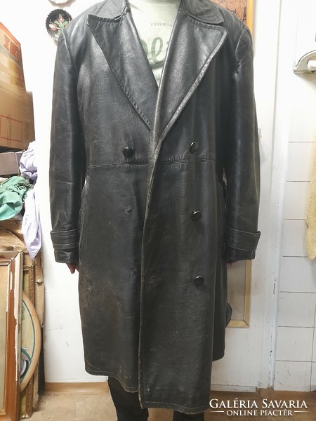 Original retro 1950s-60s long men's leather jacket. XL size.