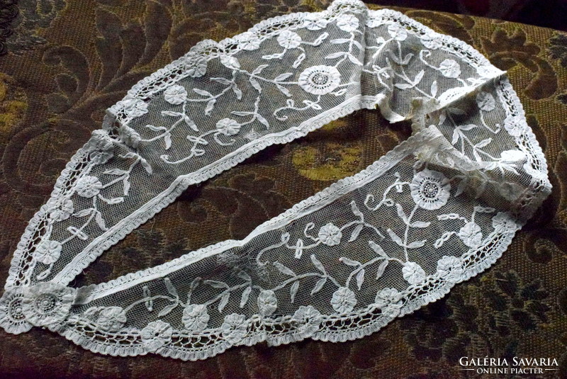 Antique breath thin appliqué tulle lace dress trim stole long collar