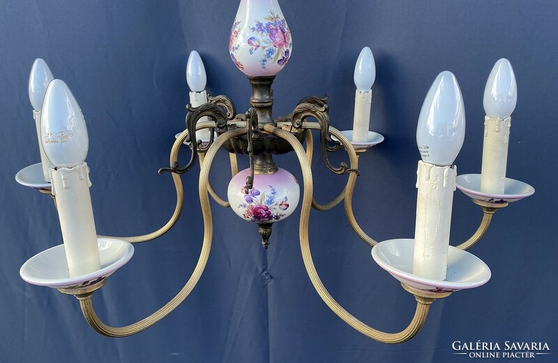 Chandelier with pink majolica inlay, there are 2 pairs.