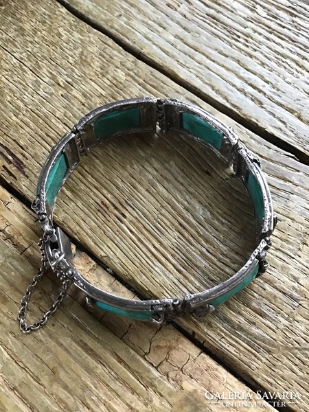 Old handmade gold decorated silver bracelet with turquoise stones