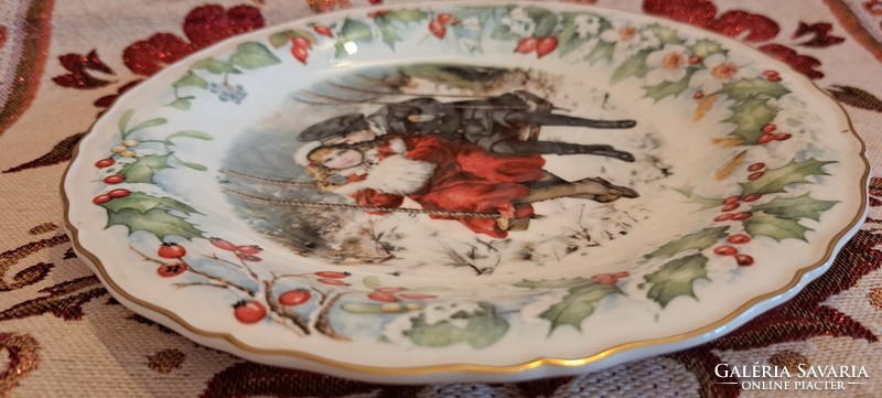 Exkluzív szecessziós gyerekekkel díszített porcelán tányér, karácsonyi dísztányér 1 (L4018)