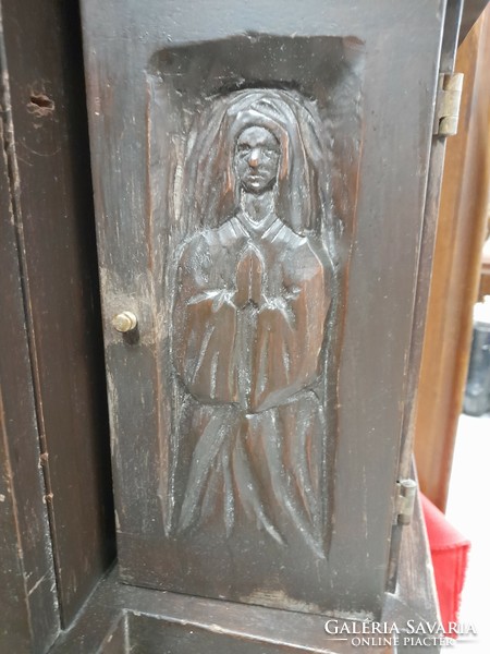 Solid wood carved, religious, church prayer object storage cabinet.