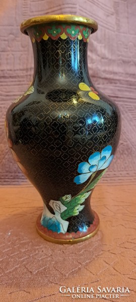 Régi réz rekeszzománc váza, cloisonné váza (L4069)