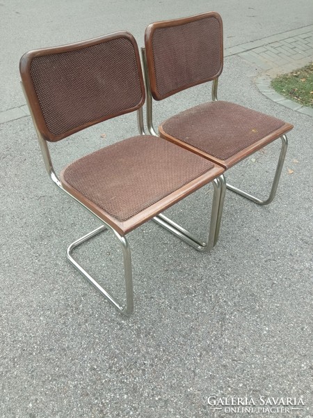 2 bauhaus design cesca chairs with chromed steel frame, marcel breuer