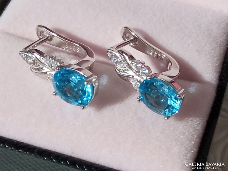 Swiss blue topaz, 925 silver earrings