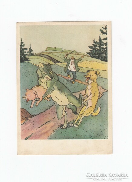 Fairy tale postcard m:03 (wolf and the piglet)