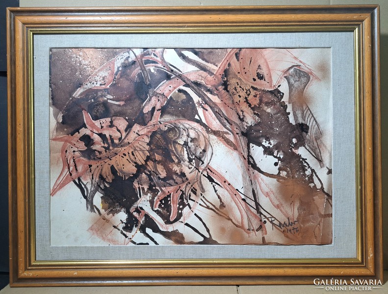 Károly Raszler: sunflowers, 1976 - contemporary painting in a frame