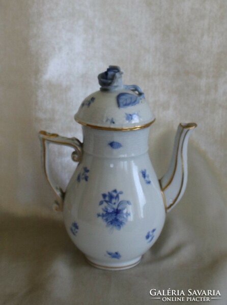 Antique rare Herend porcelain coffee pot with a blue flower pattern ladybug, in perfect condition