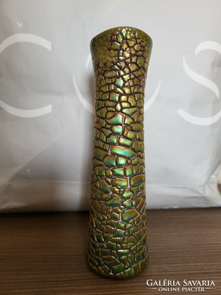 Gyönyörű Zsolnay zöldes aranyos repesztett eozin mázas váza