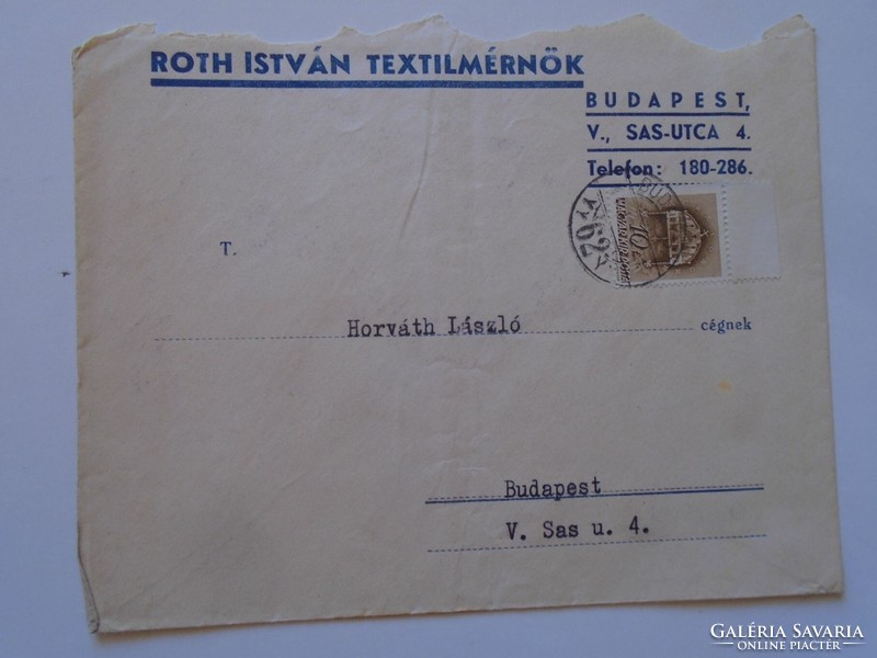 S3.46  Bélyeges boríték Roth István -textilmérnök  Budapest   1940k