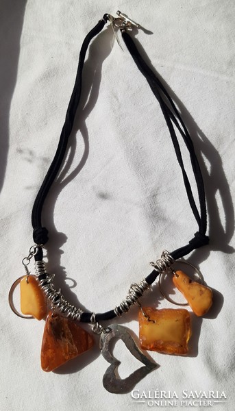 Berskin necklace with amber stone and silver charms!