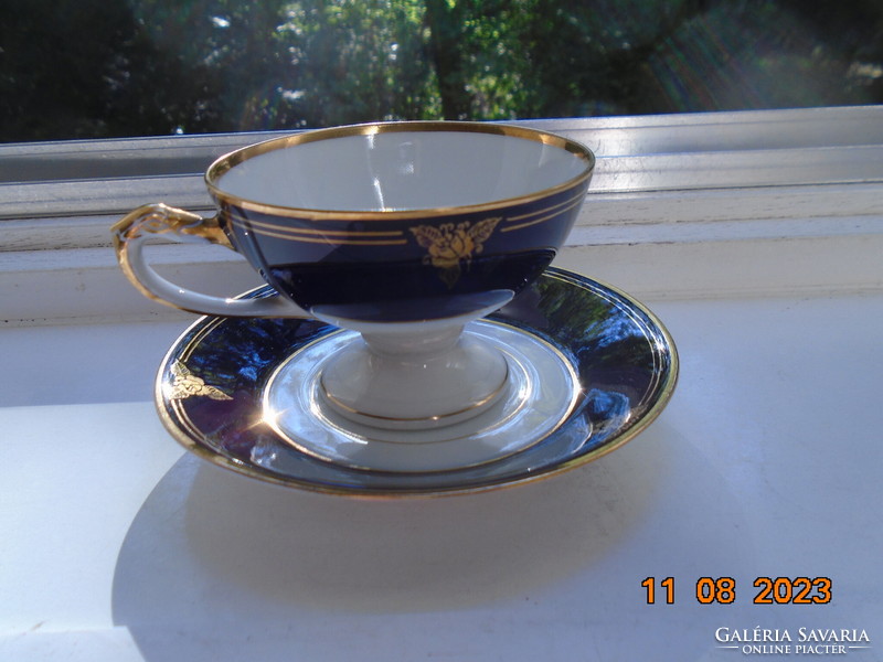 Empire Hand Painted Cobalt Gold Rose Coffee Set with Embossed Snake Head and Bay Leaf Patterns